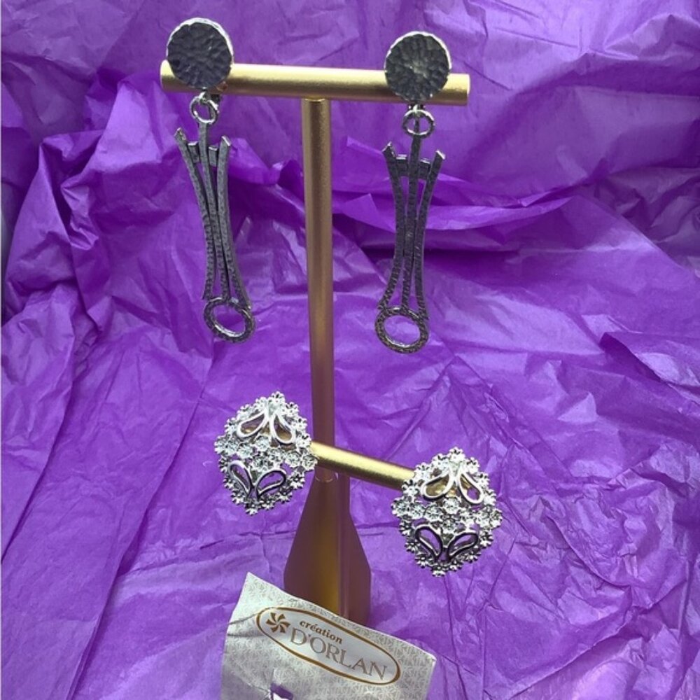 Vintage D’Orlan Etruscan style Silver clip Earrings